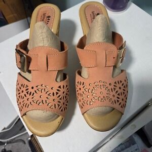 Spring Step EU 41/US 9.5 Wedge Sandal Leather Cutout Buckle Slides Made in Italy